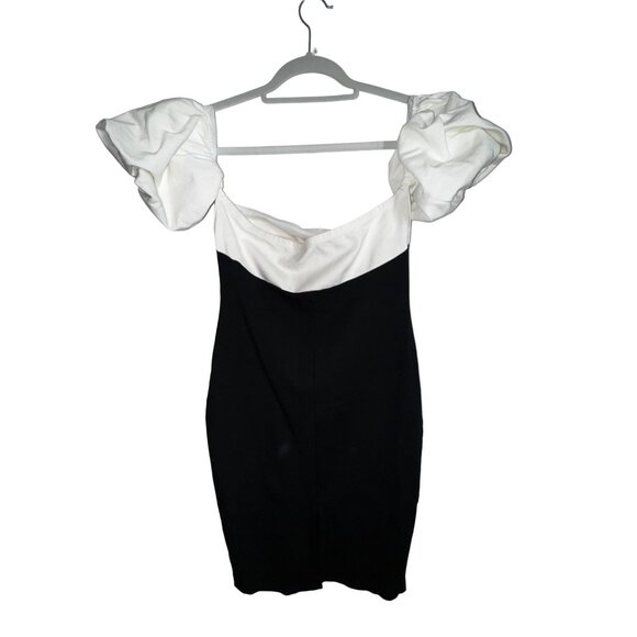 Fashion Nova Black & White Off-Shoulder Puff Sleeve Dress XL Sexy Stretch Pinup - Picture 1 of 6
